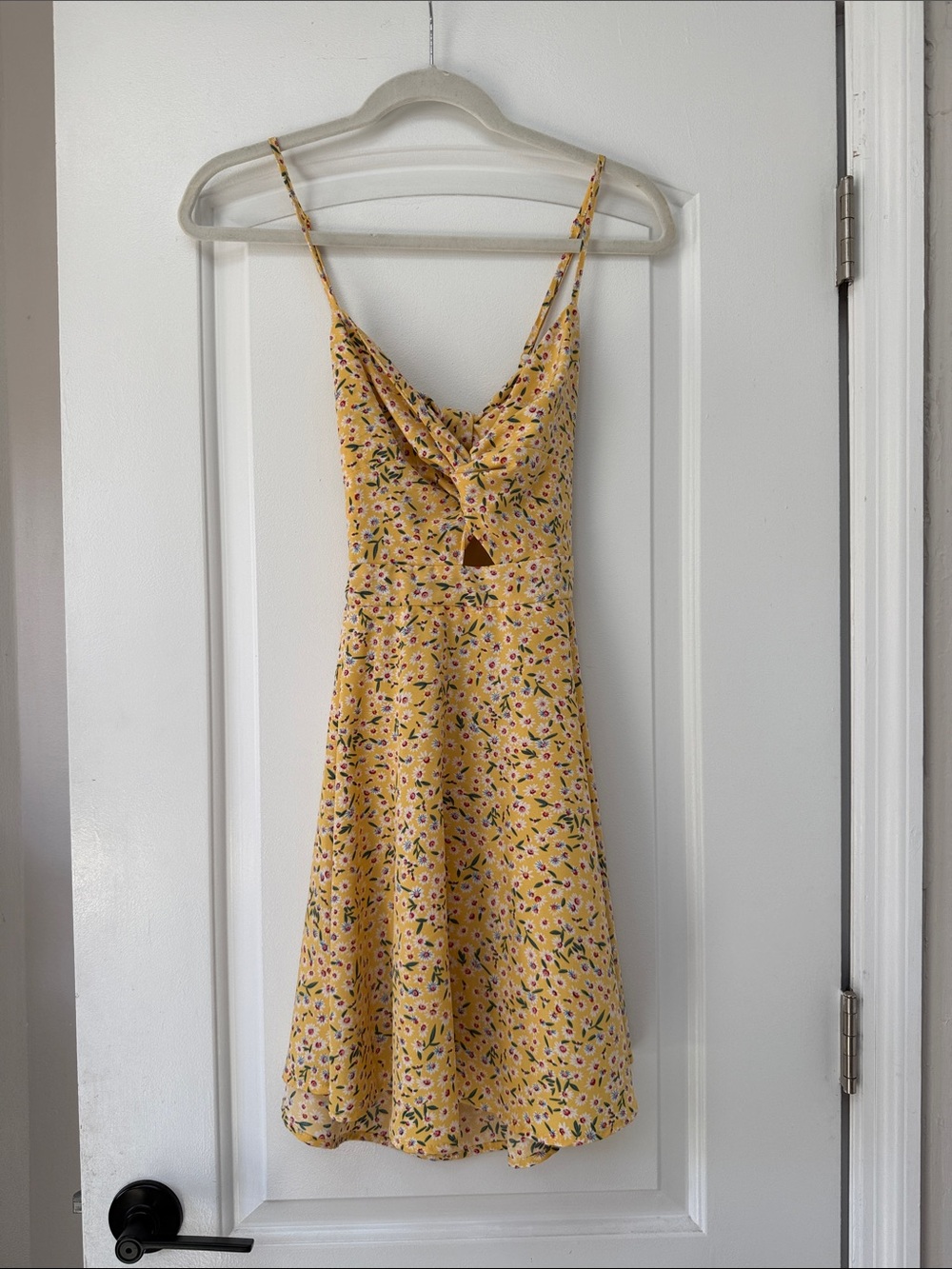 SHEIN Yellow Floral Tie-Front Mini Dress